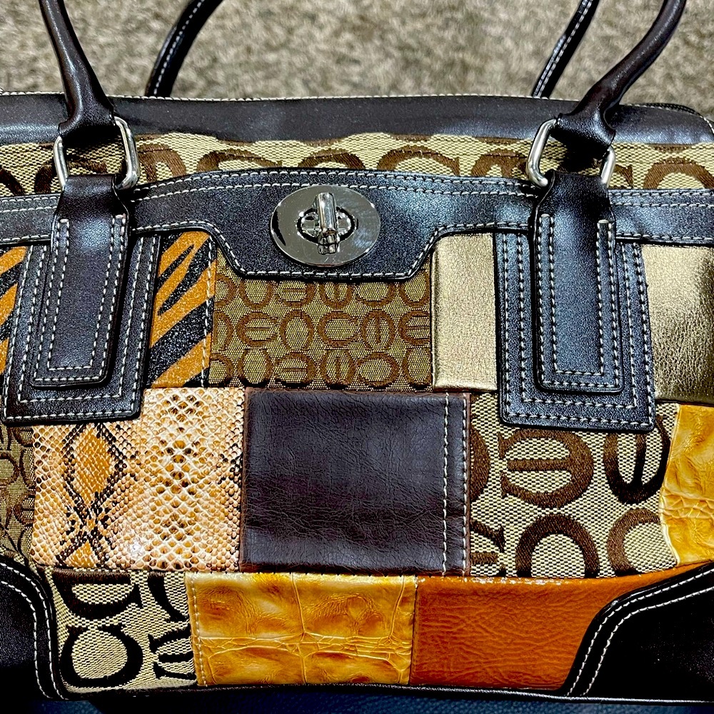 Brown Patchwork Satchel Bag